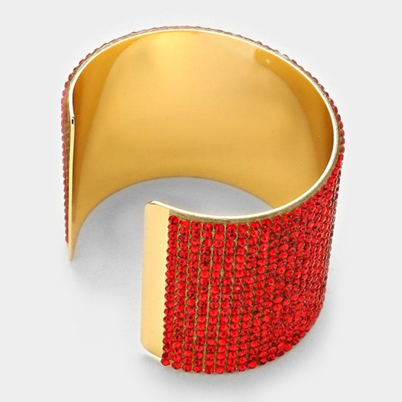 Red Wide Crystal 2" Style Armor Cuff Bracelet - Picture 2 of 2